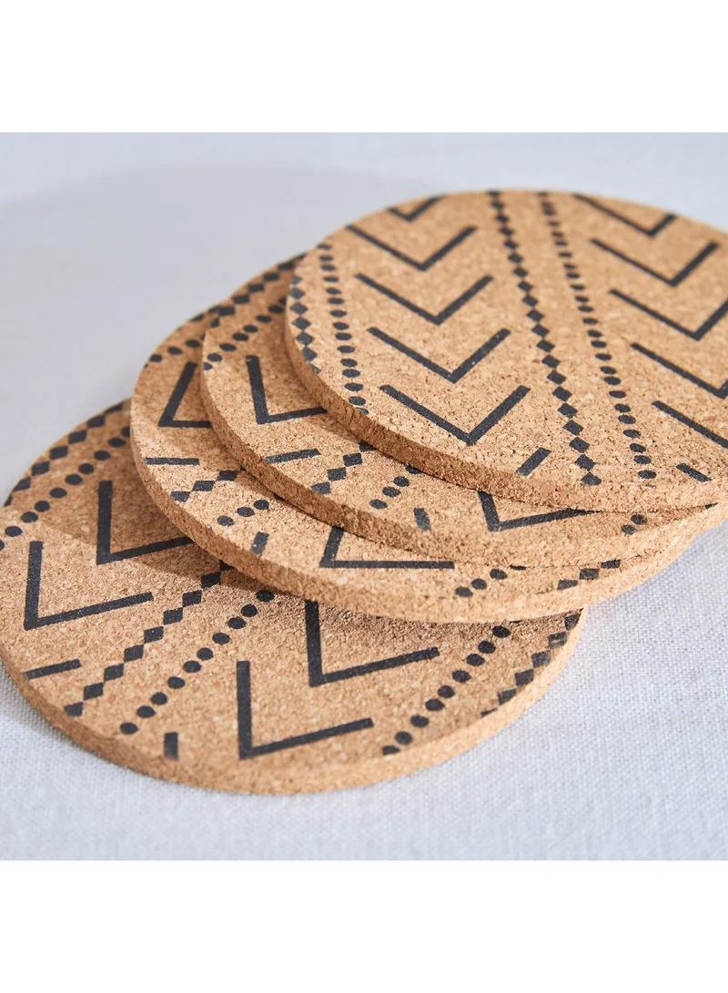 Home Box Trib 4-Piece Printed Cork Coaster Set 10 x 10 cm