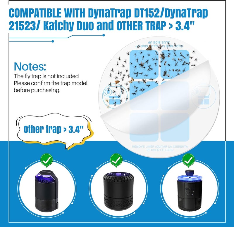 Qualirey 20 قطعة من بطاقات اللصق البديلة من ، متوافقة مع DynaTrap DT152/DynaTrap 21523/Katchy Duo لمصيدة الحشرات الداخلية، بحجم 3.4 بوصة، ألواح لاصقة بديلة، مصيدة حشرات للذباب والبعوض - Image 2