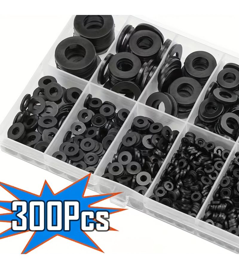 300 Pcs Black Nylon Coated Polyester Flat Gasket Sealing Rings M2 To M10 High Temperature Resistant Electrical Connections Marine Applications Durable Fastening Accessories - Image 2