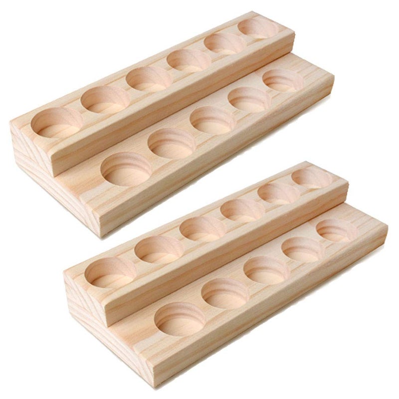 Meao 2 Pcs 2-Tier Wooden Essential Oil Display Storage Organizer Holder Stand - 11 Slots Natural Hard Pine Wood Rack - Holds up to 11 Aromatherapy Bottles - Ideal Gift Presentation Shelf #4 - Image 1