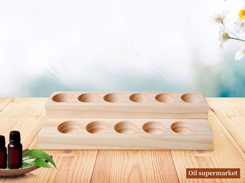 Meao 2 Pcs 2-Tier Wooden Essential Oil Display Storage Organizer Holder Stand - 11 Slots Natural Hard Pine Wood Rack - Holds up to 11 Aromatherapy Bottles - Ideal Gift Presentation Shelf #4 - Image 4