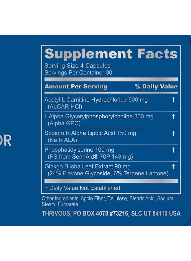 Thrivous Alpha Enhance Brain & Nerve Function For Better Aging Advanced Natural Nootropic Supplement: Alpha Gpc Alcar R Alpha Lipoic Acid Ginkgo Serinaid Phosphatidylserine 120 Capsules - Image 3