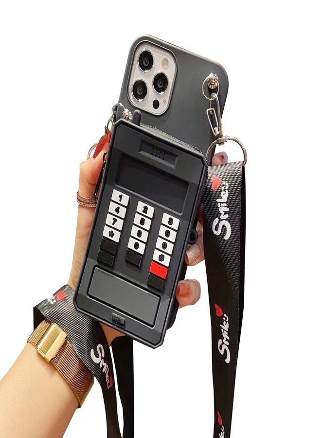 SGVAHY Wallet Case for iPhone 11 Pro with Strap Lanyard Cute Retro Classic Cellphone Black Coin Purse Funny Phone Case Kawaii Soft Silicone Shockproof Cover for Women Girls - Image 1