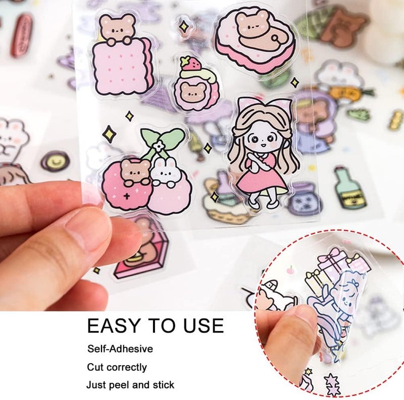 BPA Stickers Set,Transparent Cartoon Character Animal Flower Decorative Scrapbook Sticker Decal for DIY Arts Crafts, Album, Planners and Notebook - Image 4