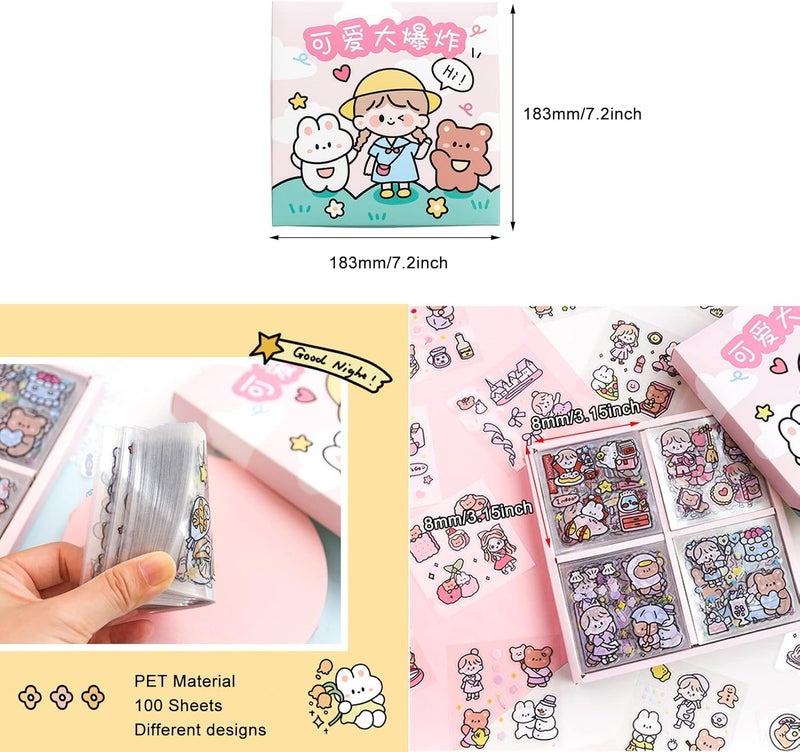BPA Stickers Set,Transparent Cartoon Character Animal Flower Decorative Scrapbook Sticker Decal for DIY Arts Crafts, Album, Planners and Notebook - Image 3