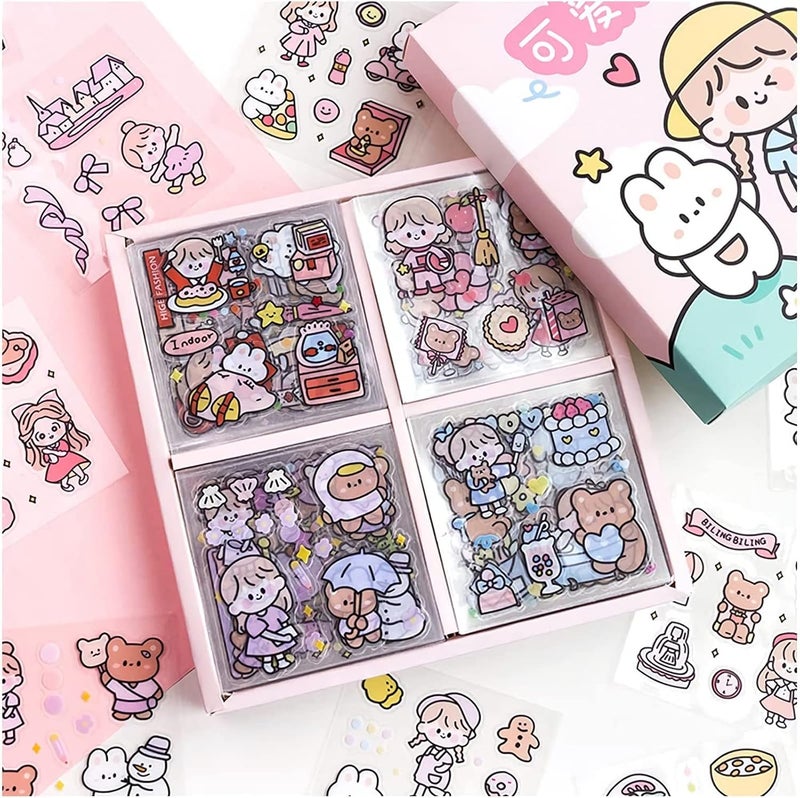 BPA Stickers Set,Transparent Cartoon Character Animal Flower Decorative Scrapbook Sticker Decal for DIY Arts Crafts, Album, Planners and Notebook - Image 1