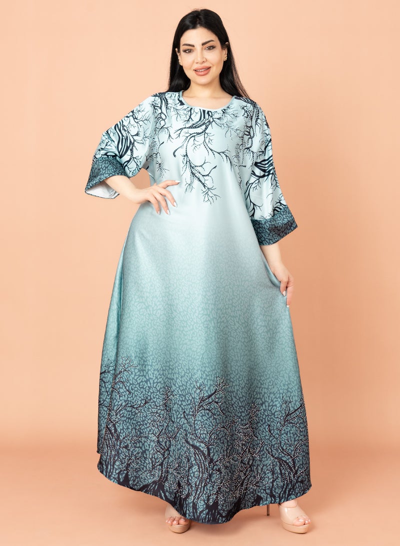 اكسا جلابية عصرية تصميم تجريدي ازرق - Image 1