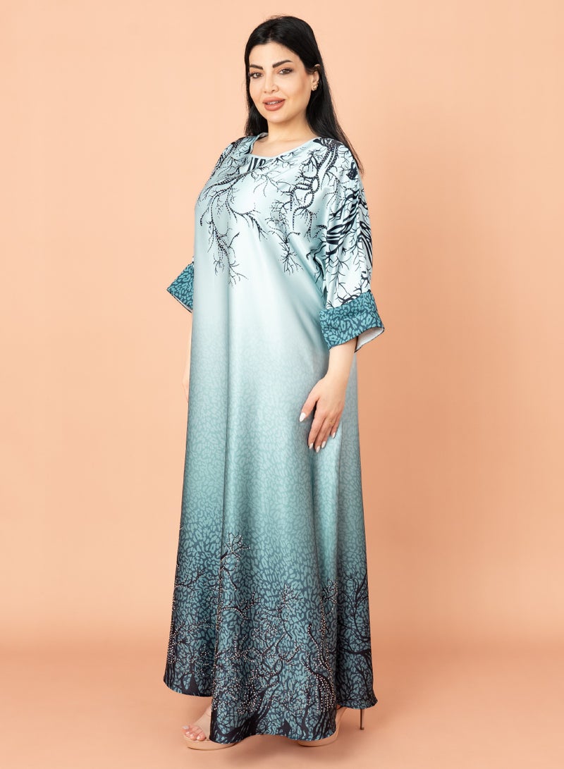 اكسا جلابية عصرية تصميم تجريدي ازرق - Image 3