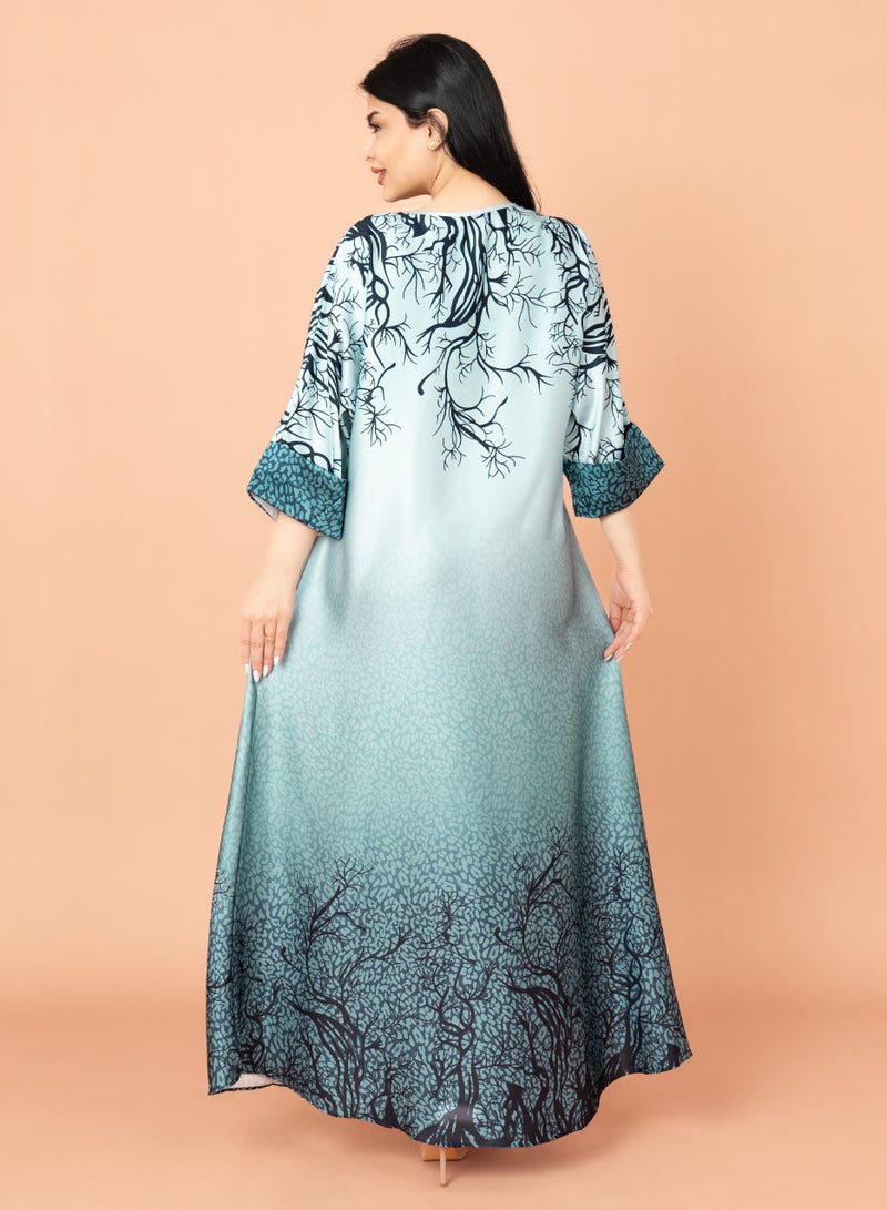 اكسا جلابية عصرية تصميم تجريدي ازرق - Image 4