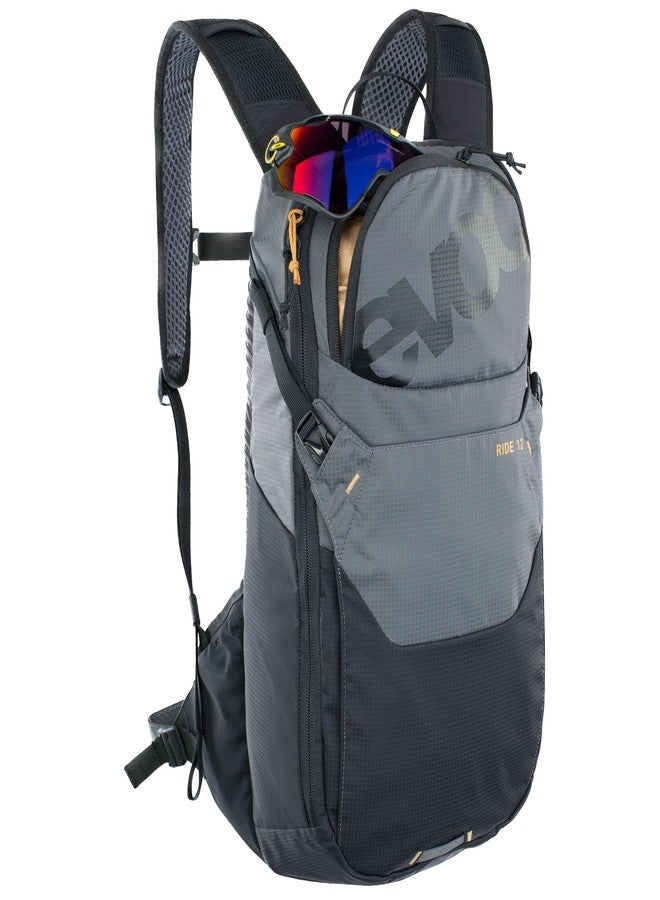Evoc RIDE 12 bike travel rucksack for trails and other activities (clever pocket management, ventilated with AIR-PAD back padding, incl. 2L HYDRATION BLADDER), Carbon Grey/Black - Image 3