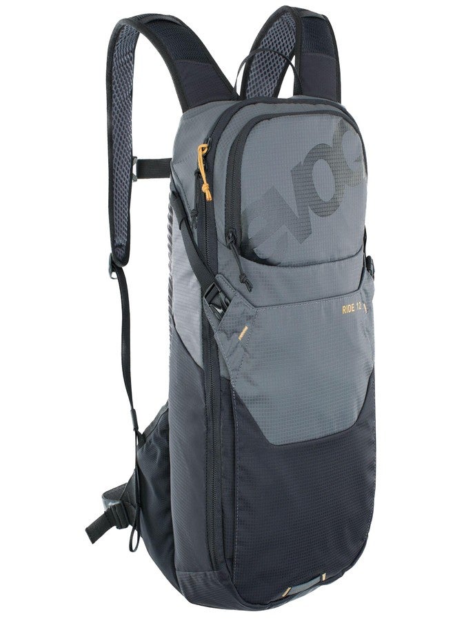 Evoc RIDE 12 bike travel rucksack for trails and other activities (clever pocket management, ventilated with AIR-PAD back padding, incl. 2L HYDRATION BLADDER), Carbon Grey/Black - Image 1