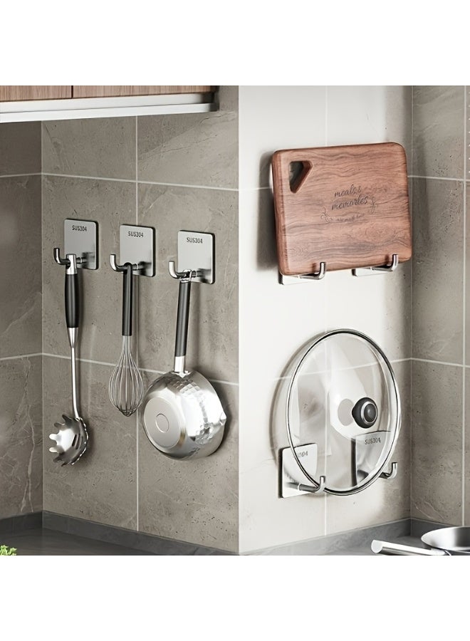 8 عبوات من خطافات الحائط اللاصقة، خطافات معطف مربعة ذاتية اللصق شديدة التحمل، خطافات ملابس مربعة من الفولاذ المقاوم للصدأ، خطاف منشفة مضاد للصدأ للحمام، المطبخ، التعليق، المنشفة، المفتاح (فضي) - Image 2