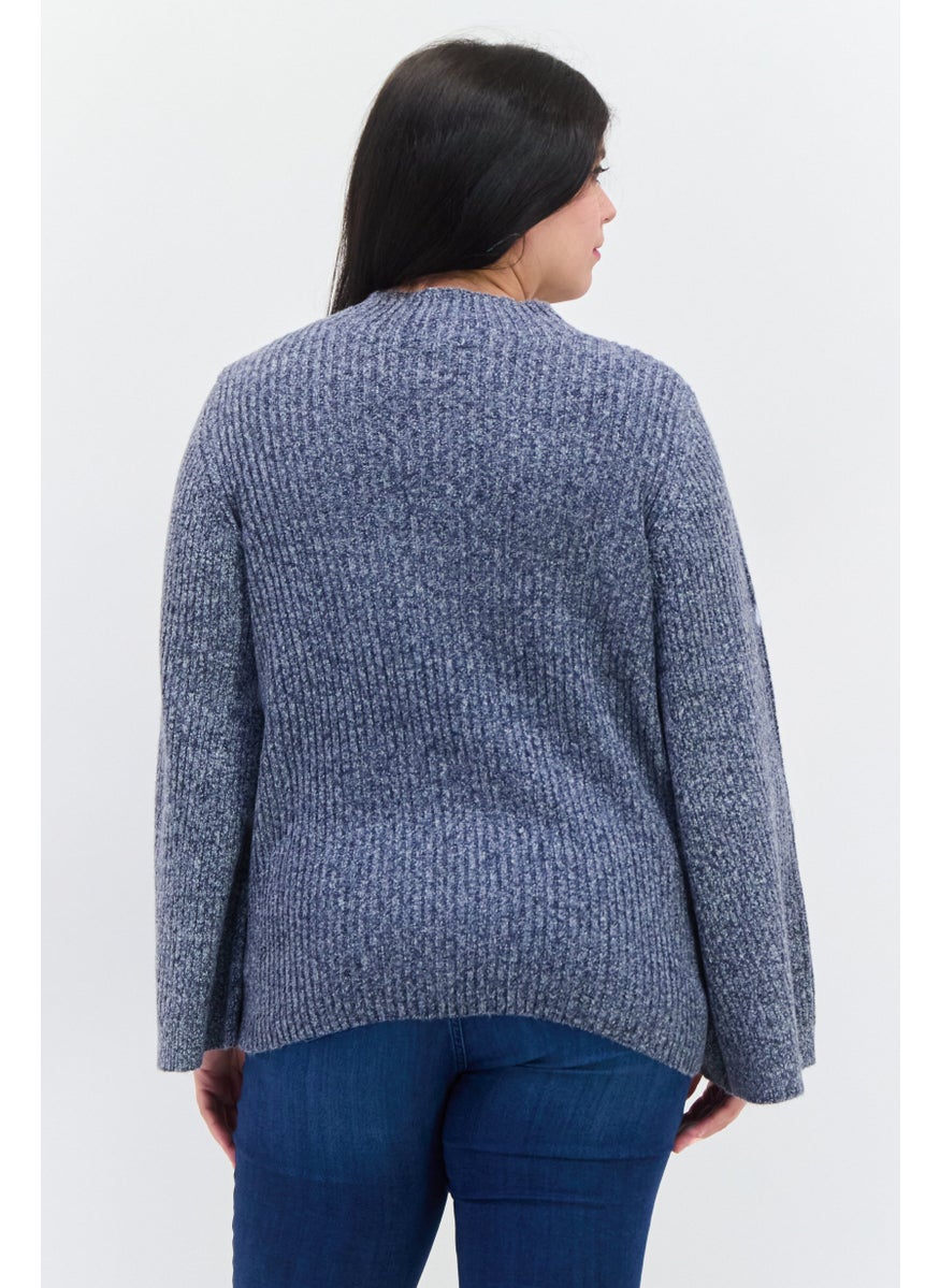 Jessica Simpson Women Plus Size Mock Neck Long Sleeve Knitted Sweater, Light Navy  - Image 3