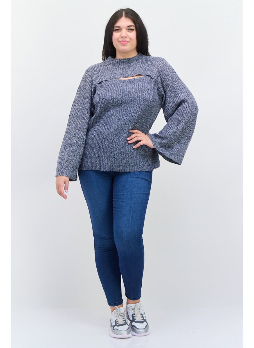 Jessica Simpson Women Plus Size Mock Neck Long Sleeve Knitted Sweater, Light Navy  - Image 4