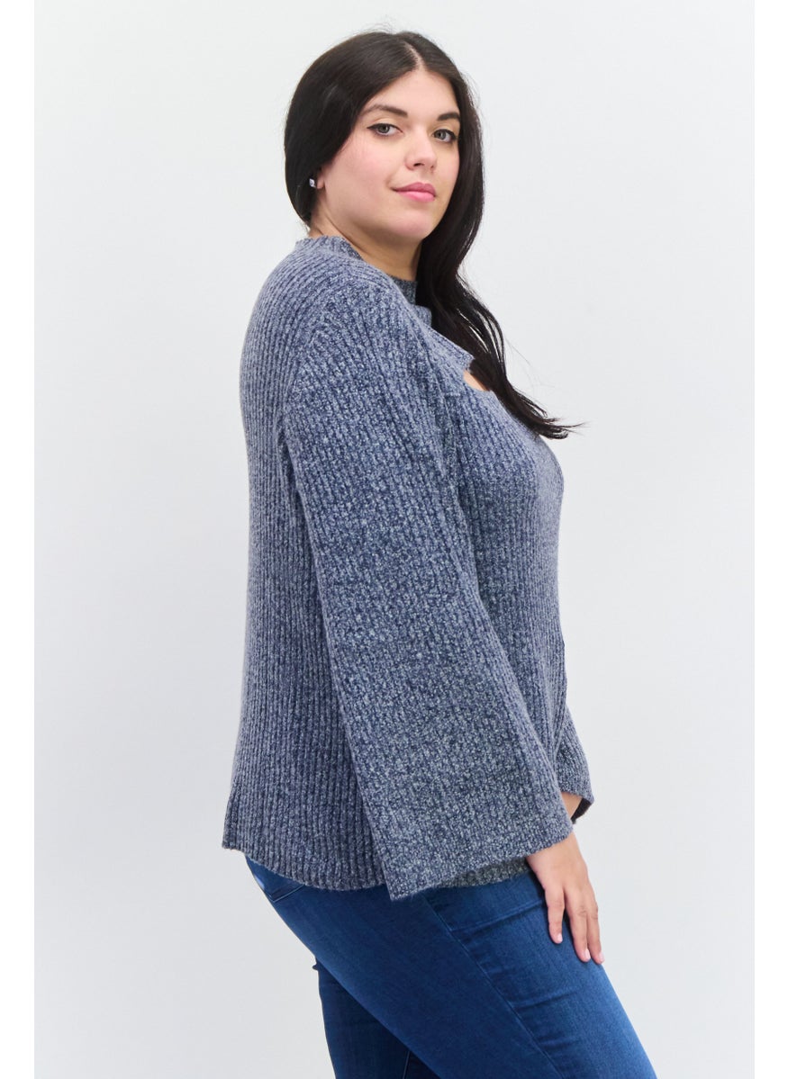 Jessica Simpson Women Plus Size Mock Neck Long Sleeve Knitted Sweater, Light Navy  - Image 2