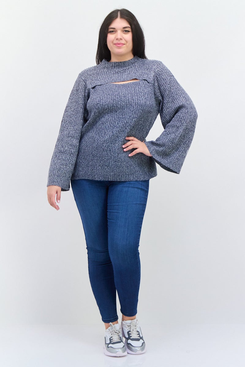 Jessica Simpson Women Plus Size Mock Neck Long Sleeve Knitted Sweater, Light Navy - Image 4