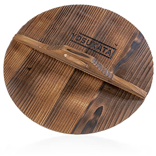 YOSUKATA Cast Iron Wok Cover - Premium Wok Cover 13.5 inch Pan Lid - Wooden Wok Lid 13.5 in with Ergonomic Handle - Condensate-free 13.5 inch Lid - Wok Accessories for Genuine Asian Cooking - Image 1