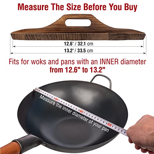 YOSUKATA Cast Iron Wok Cover - Premium Wok Cover 13.5 inch Pan Lid - Wooden Wok Lid 13.5 in with Ergonomic Handle - Condensate-free 13.5 inch Lid - Wok Accessories for Genuine Asian Cooking - Image 3