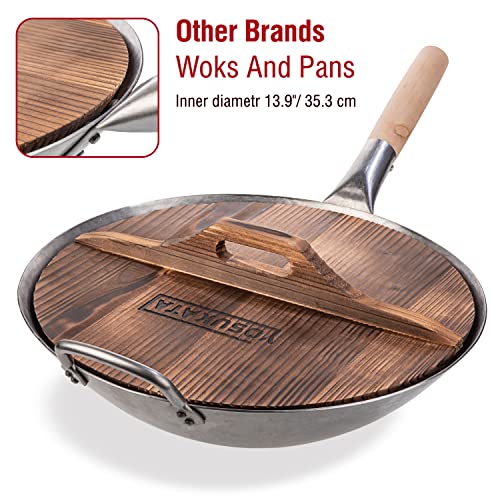 YOSUKATA Cast Iron Wok Cover - Premium Wok Cover 13.5 inch Pan Lid - Wooden Wok Lid 13.5 in with Ergonomic Handle - Condensate-free 13.5 inch Lid - Wok Accessories for Genuine Asian Cooking - Image 5
