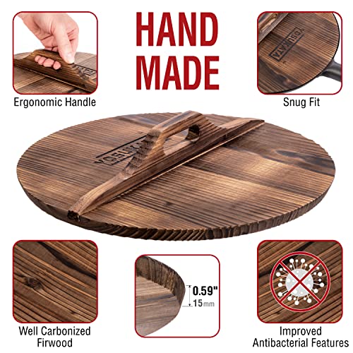 YOSUKATA Cast Iron Wok Cover - Premium Wok Cover 13.5 inch Pan Lid - Wooden Wok Lid 13.5 in with Ergonomic Handle - Condensate-free 13.5 inch Lid - Wok Accessories for Genuine Asian Cooking - Image 2