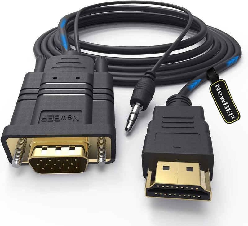 NewBEP HDMI to VGA Cable Adapter with 3.5mm Audio Cord, 1080P HD 6ft/1.8m Gold-Plated HDMI Male to VGA Male Active Video Converter Cord Support Notebook PC DVD Player Laptop TV Projector Monitor - Image 1