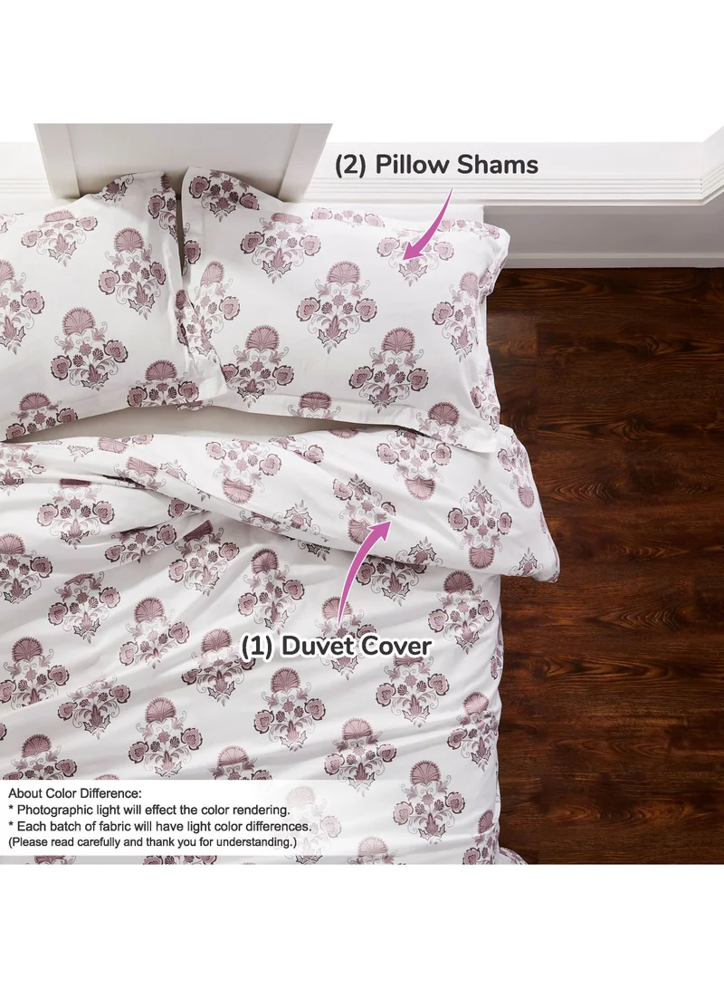 Donetella Cotton Duvet Cover Set 3-Pcs King Size Printed Comforter Covers With Hidden Zipper Closure And Corner Holders(Without Duvet Filler/Insert),Purple