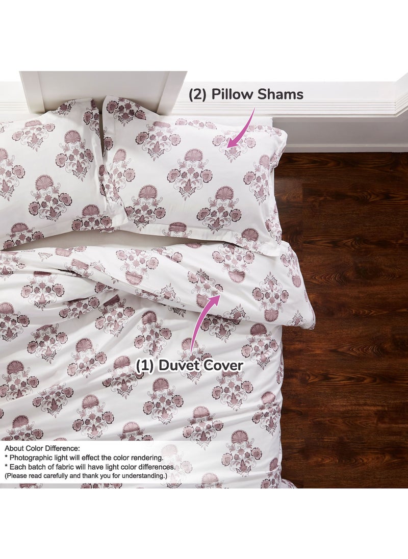 Donetella Cotton Duvet Cover Set 3-Pcs King Size Printed Comforter Covers With Hidden Zipper Closure And Corner Holders(Without Duvet Filler/Insert),Purple  - Image 2