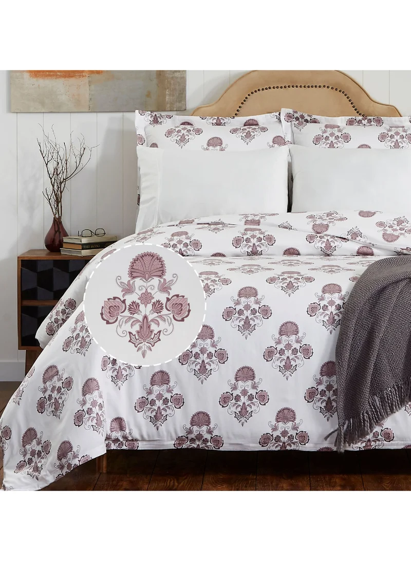Donetella Cotton Duvet Cover Set 3-Pcs King Size Printed Comforter Covers With Hidden Zipper Closure And Corner Holders(Without Duvet Filler/Insert),Purple