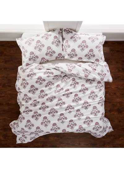 Donetella Cotton Duvet Cover Set 3-Pcs King Size Printed Comforter Covers With Hidden Zipper Closure And Corner Holders(Without Duvet Filler/Insert),Purple