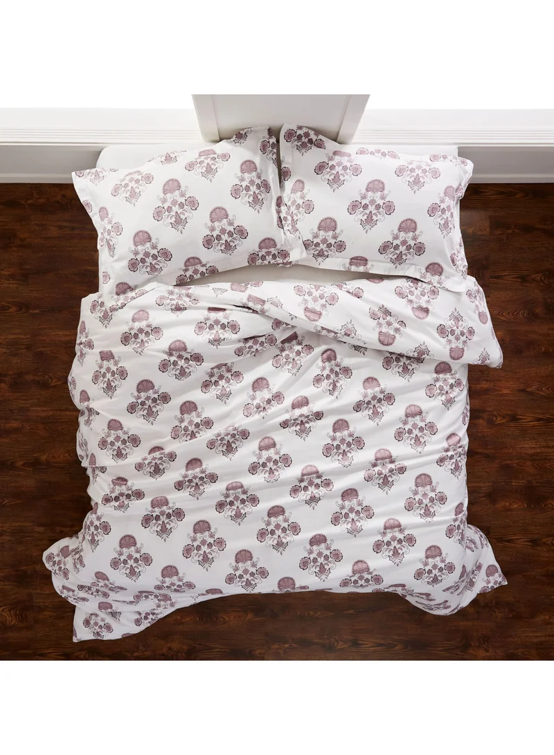 Donetella Cotton Duvet Cover Set 3-Pcs King Size Printed Comforter Covers With Hidden Zipper Closure And Corner Holders(Without Duvet Filler/Insert),Purple