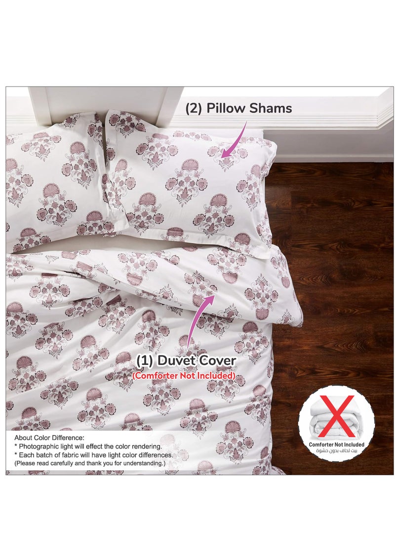 Donetella Cotton Duvet Cover Set 3-Pcs King Size Printed Comforter Covers With Hidden Zipper Closure And Corner Holders(Without Duvet Filler/Insert),Purple  - Image 4