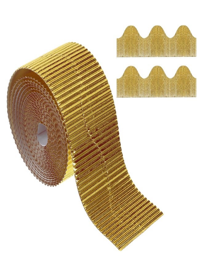 PATIKIL 3.9inch x 49.2ft Bulletin Board Border, Scalloped Trim Paper Corrugated Paper for Locker Classroom Decor Black White Cork Poster Boards, Gold - Image 1