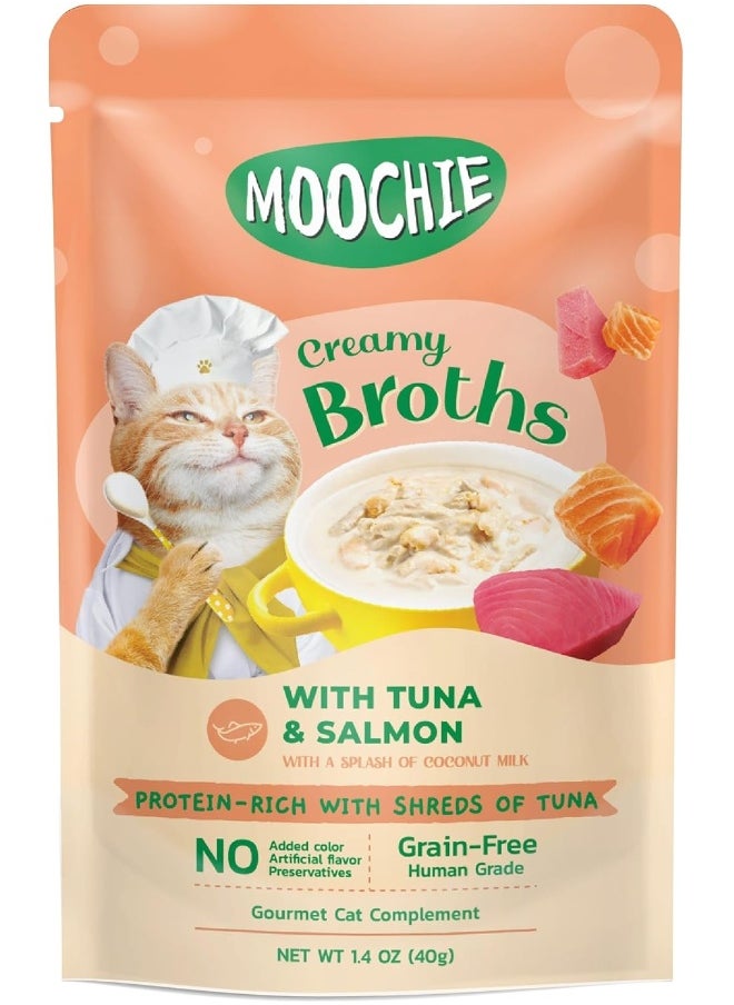 MOOCHIE Kitten Creamy Broth With Tuna And Salmon 40G Pouch X 12  - Image 1