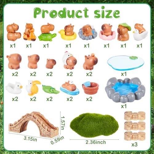 Simgoing 35 Pcs Mini Capybara Figures Small Resin Capybara Cute Miniature Animals Figurines for DIY Gifts Cake Toppers Fairy Garden Birthday Car Dashboard Desktop Dollhouse DecorationsFresh Style - Image 5