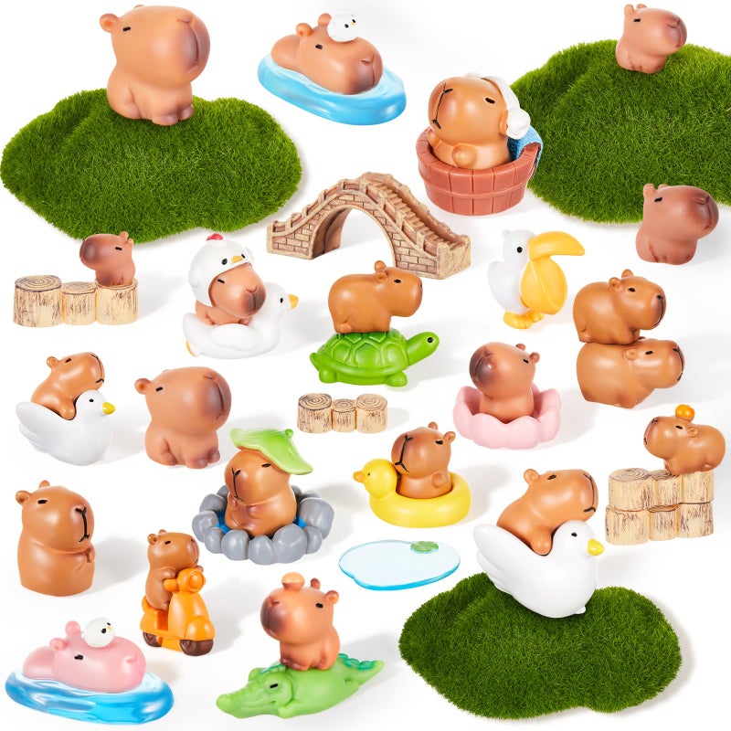 Simgoing 35 Pcs Mini Capybara Figures Small Resin Capybara Cute Miniature Animals Figurines for DIY Gifts Cake Toppers Fairy Garden Birthday Car Dashboard Desktop Dollhouse DecorationsFresh Style - Image 3