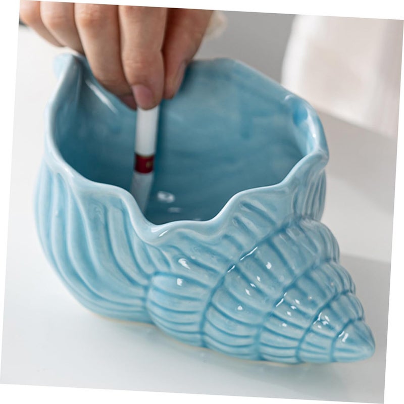 Blue Ceramic Conch Ashtray Smokeless Desktop Ornament For Home Office Bar - Image 4