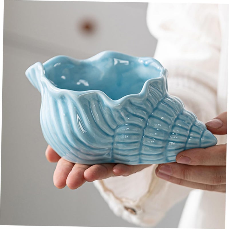 Blue Ceramic Conch Ashtray Smokeless Desktop Ornament For Home Office Bar - Image 3