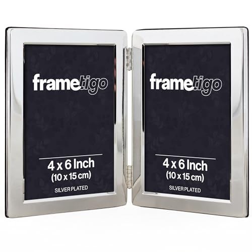 Frametigo  Silver Plated Flat Edge Double Photo Frame 4x6 10x15cm Photo Size  Portrait Orientation  Real Glass Window  Traditional Silver Picture Frames  Tarnish Resistant