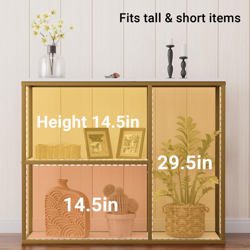WOHOMO 31.5" Narrow Console Table with 3-Tier Storage, Industrial Sofa Table for Entryway, Living Room & Hallway - Gold Marble Faux Top, Sturdy Metal Frame - Image 5