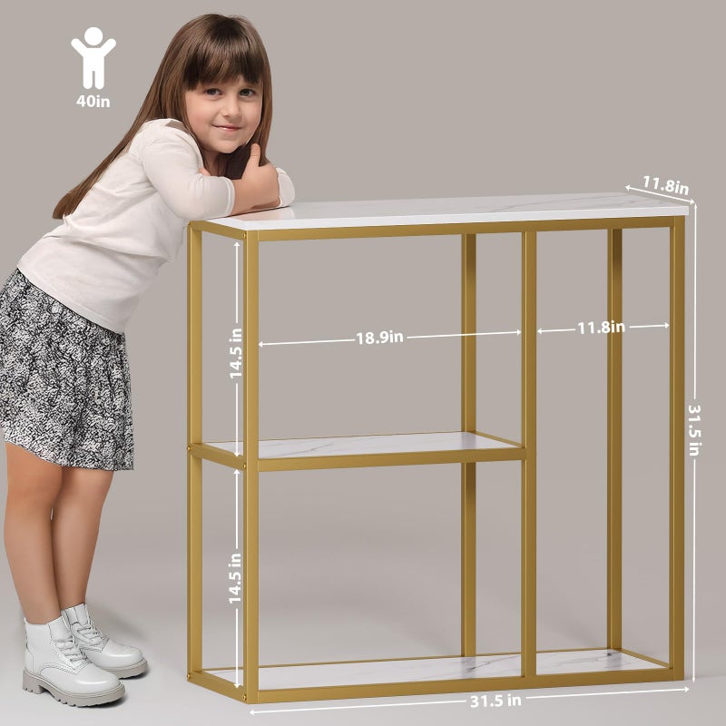 WOHOMO 31.5" Narrow Console Table with 3-Tier Storage, Industrial Sofa Table for Entryway, Living Room & Hallway - Gold Marble Faux Top, Sturdy Metal Frame - Image 2