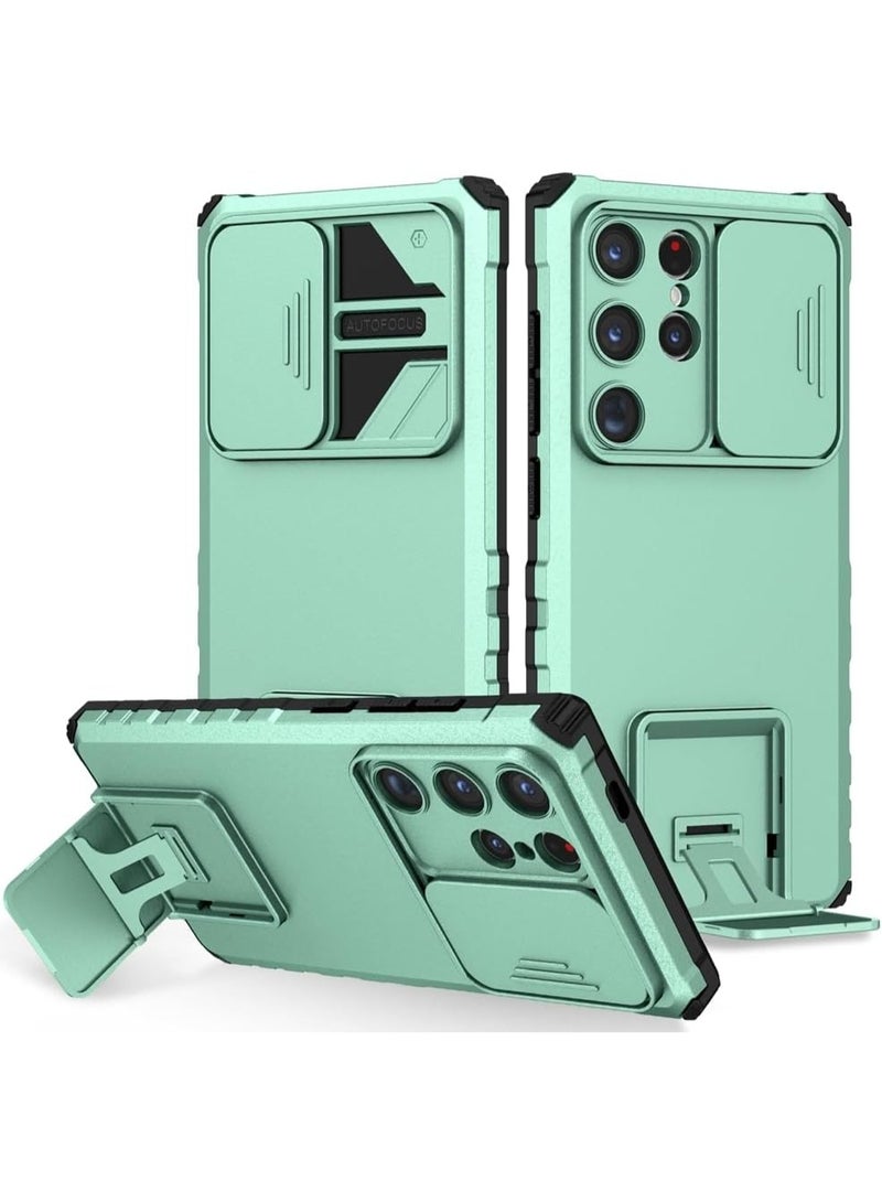 Q TRIPLE A Perfect Case for Samsung Galaxy S24 Ultra 5G, Military-Grade Shockproof Protective Case with Slider for Camera Lens Protection & Built-in Dual Functional Kickstand, vertical and horizontal viewing & Anti Fall Corner Bumpers Silicone Armor Shell (Light Green) - Image 1