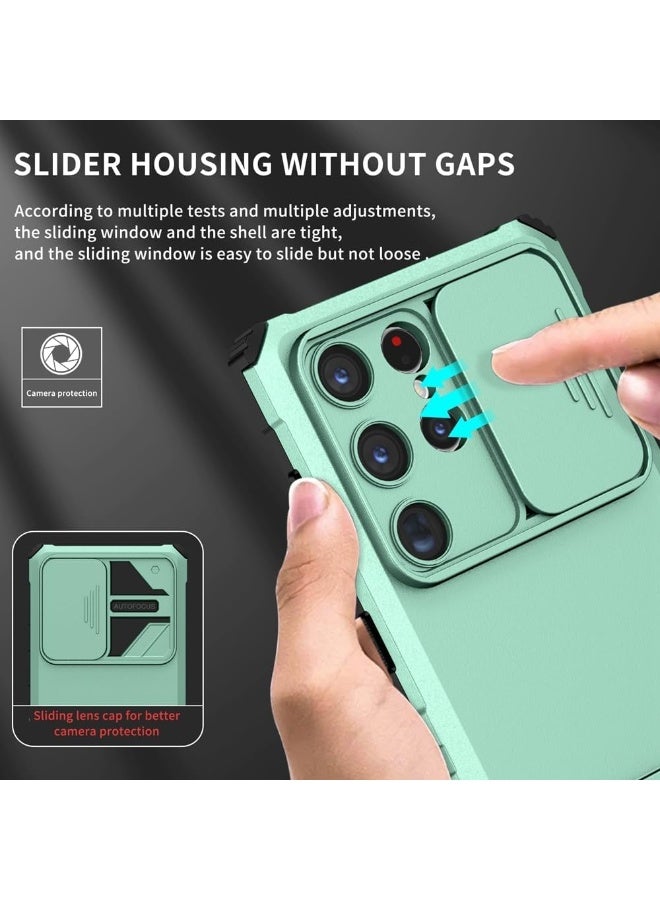 Q TRIPLE A Perfect Case for Samsung Galaxy S24 Ultra 5G, Military-Grade Shockproof Protective Case with Slider for Camera Lens Protection & Built-in Dual Functional Kickstand, vertical and horizontal viewing & Anti Fall Corner Bumpers Silicone Armor Shell (Light Green) - Image 2