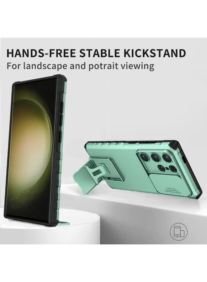 Q TRIPLE A Perfect Case for Samsung Galaxy S24 Ultra 5G, Military-Grade Shockproof Protective Case with Slider for Camera Lens Protection & Built-in Dual Functional Kickstand, vertical and horizontal viewing & Anti Fall Corner Bumpers Silicone Armor Shell (Light Green) - Image 5
