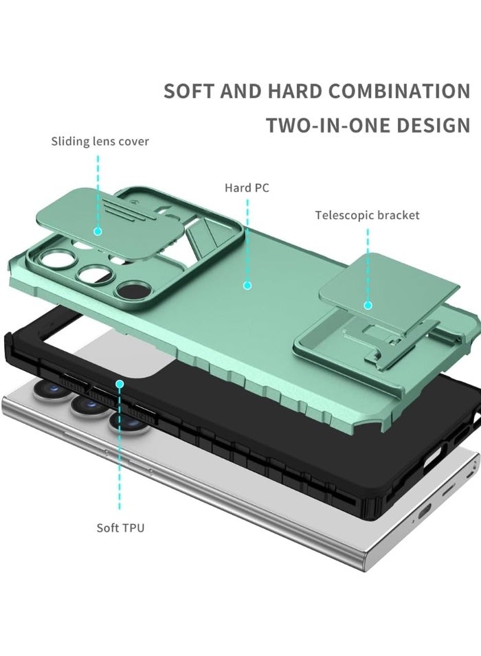 Q TRIPLE A Perfect Case for Samsung Galaxy S24 Ultra 5G, Military-Grade Shockproof Protective Case with Slider for Camera Lens Protection & Built-in Dual Functional Kickstand, vertical and horizontal viewing & Anti Fall Corner Bumpers Silicone Armor Shell (Light Green) - Image 4
