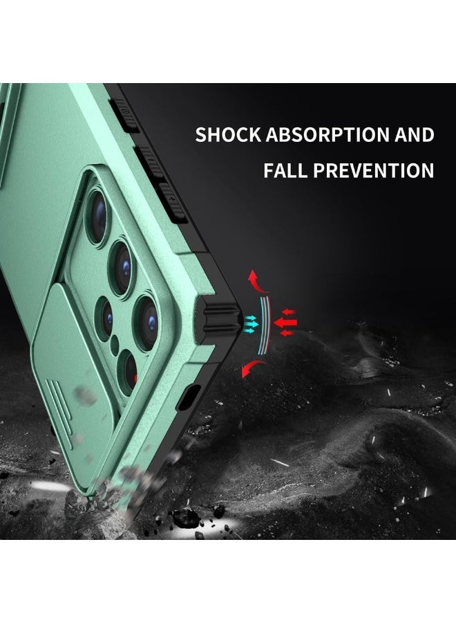 Q TRIPLE A Perfect Case for Samsung Galaxy S24 Ultra 5G, Military-Grade Shockproof Protective Case with Slider for Camera Lens Protection & Built-in Dual Functional Kickstand, vertical and horizontal viewing & Anti Fall Corner Bumpers Silicone Armor Shell (Light Green) - Image 3