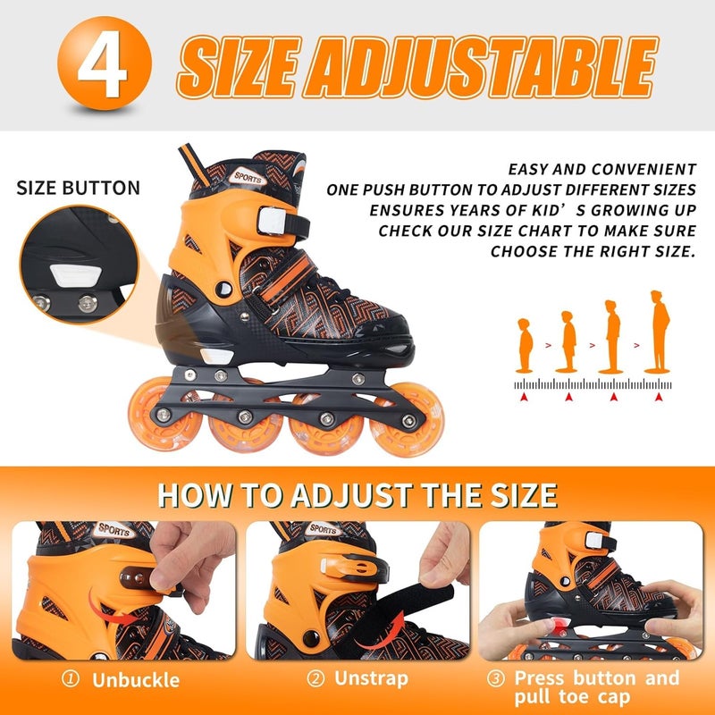 Nattork Adjustable Inline Skates for Youth with Light Up Wheels - Orange - Image 5