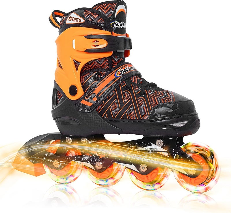 Nattork Adjustable Inline Skates for Youth with Light Up Wheels - Orange - Image 2