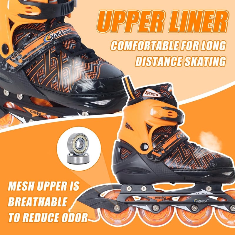 Nattork Adjustable Inline Skates for Youth with Light Up Wheels - Orange - Image 3