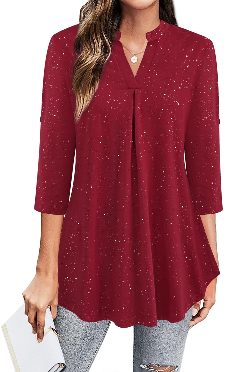 BEPEI Sequin Tops for Women: Red Sparkly Blouses Business Casual - Womens Fall Outfits 2025 - Trendy Christmas Shirts Ladies Gifts Elegant Dressy Work Office Professional Clothing Wedding Vacation L - Image 2