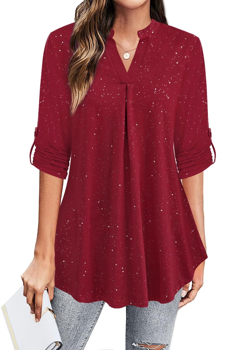 BEPEI Sequin Tops for Women: Red Sparkly Blouses Business Casual - Womens Fall Outfits 2025 - Trendy Christmas Shirts Ladies Gifts Elegant Dressy Work Office Professional Clothing Wedding Vacation L - Image 4